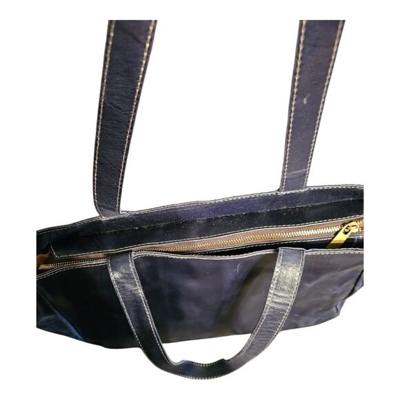 UE UNOETH Blue‎ Leather Large Tote Bag - Picture 7 of 11